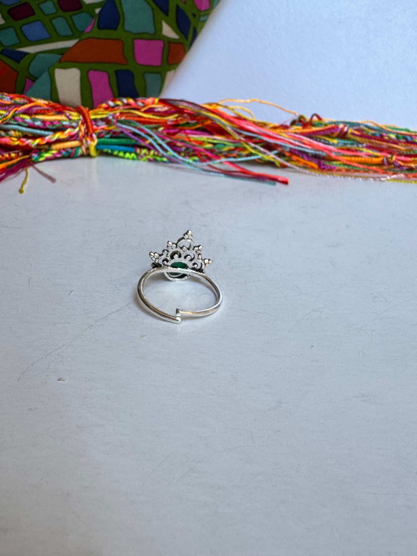 Anello boho argentato verde