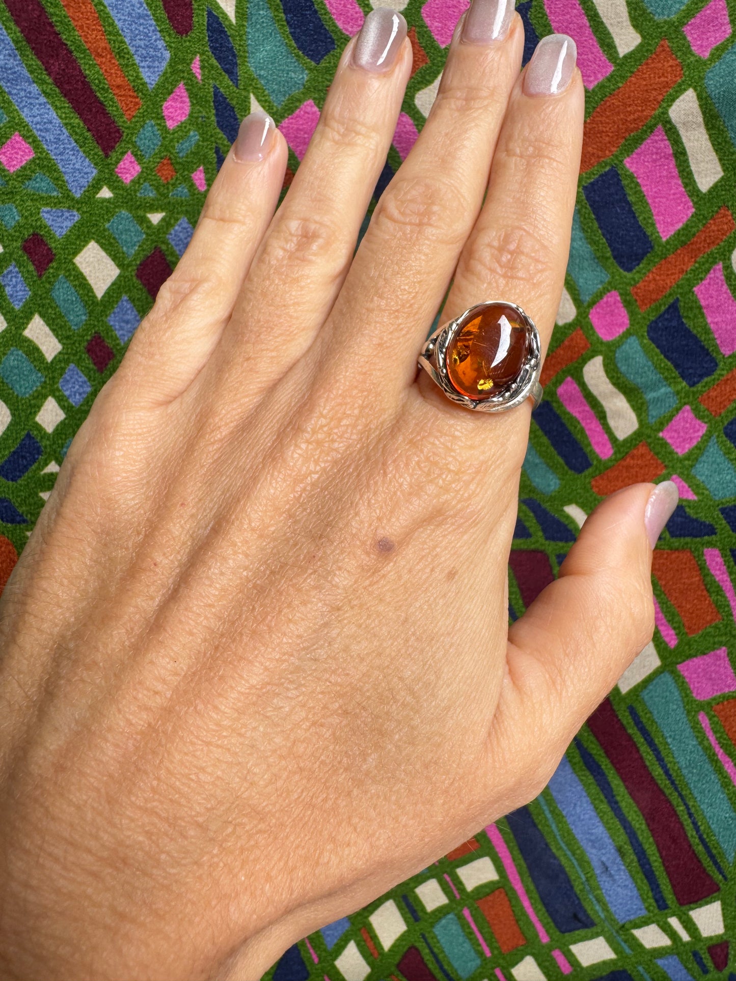 925 silver amber ring size 22 adjustable 43A