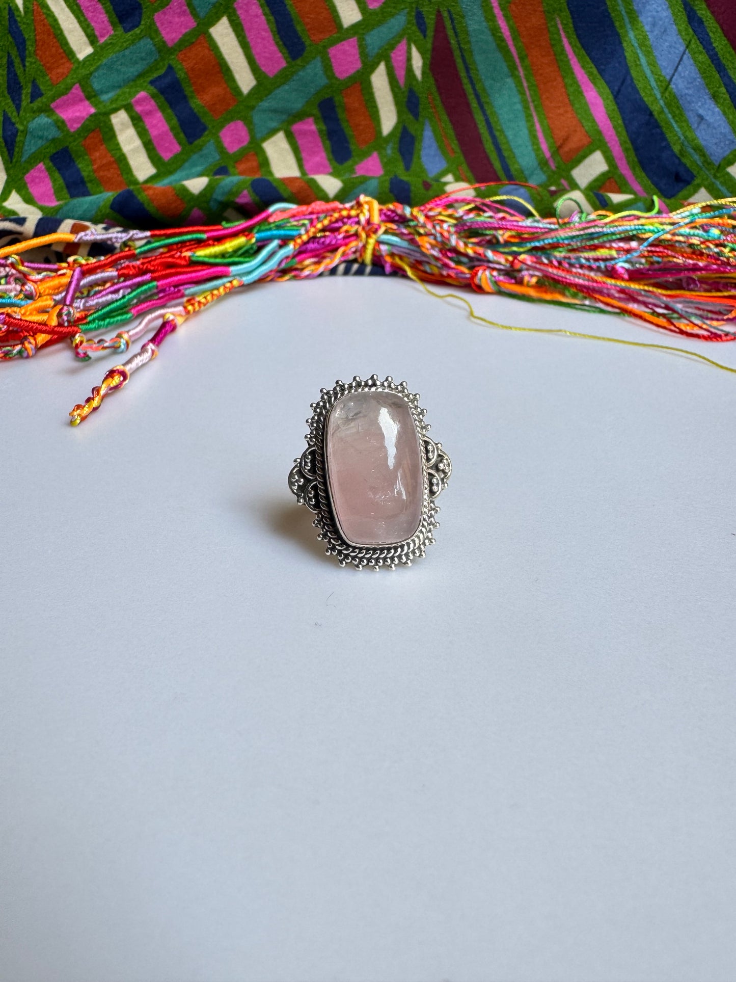 925 Silberring mit Rosenquarz, Größe 14/15 - X67