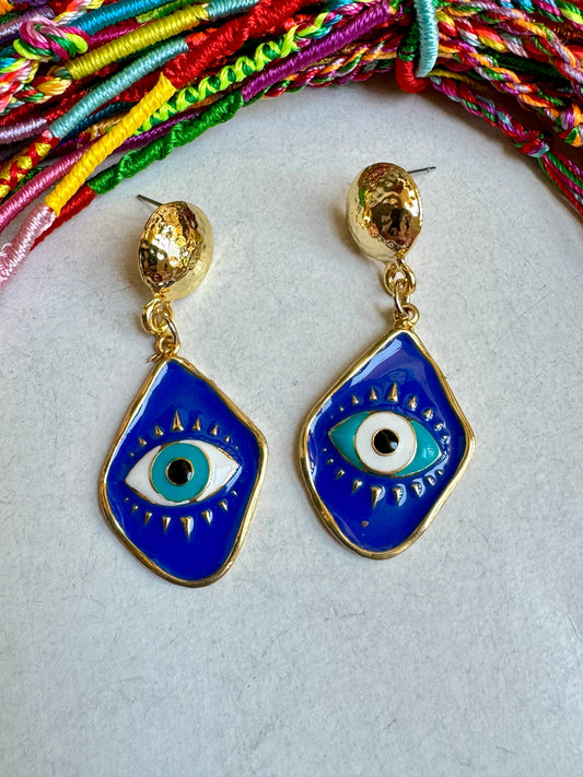 Blue Turkish eye golden earrings