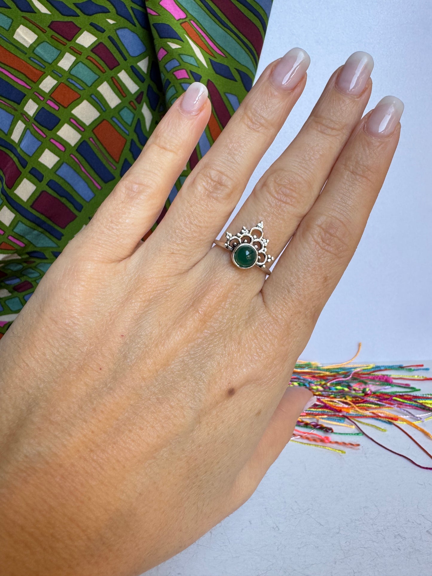 Anello boho argentato verde