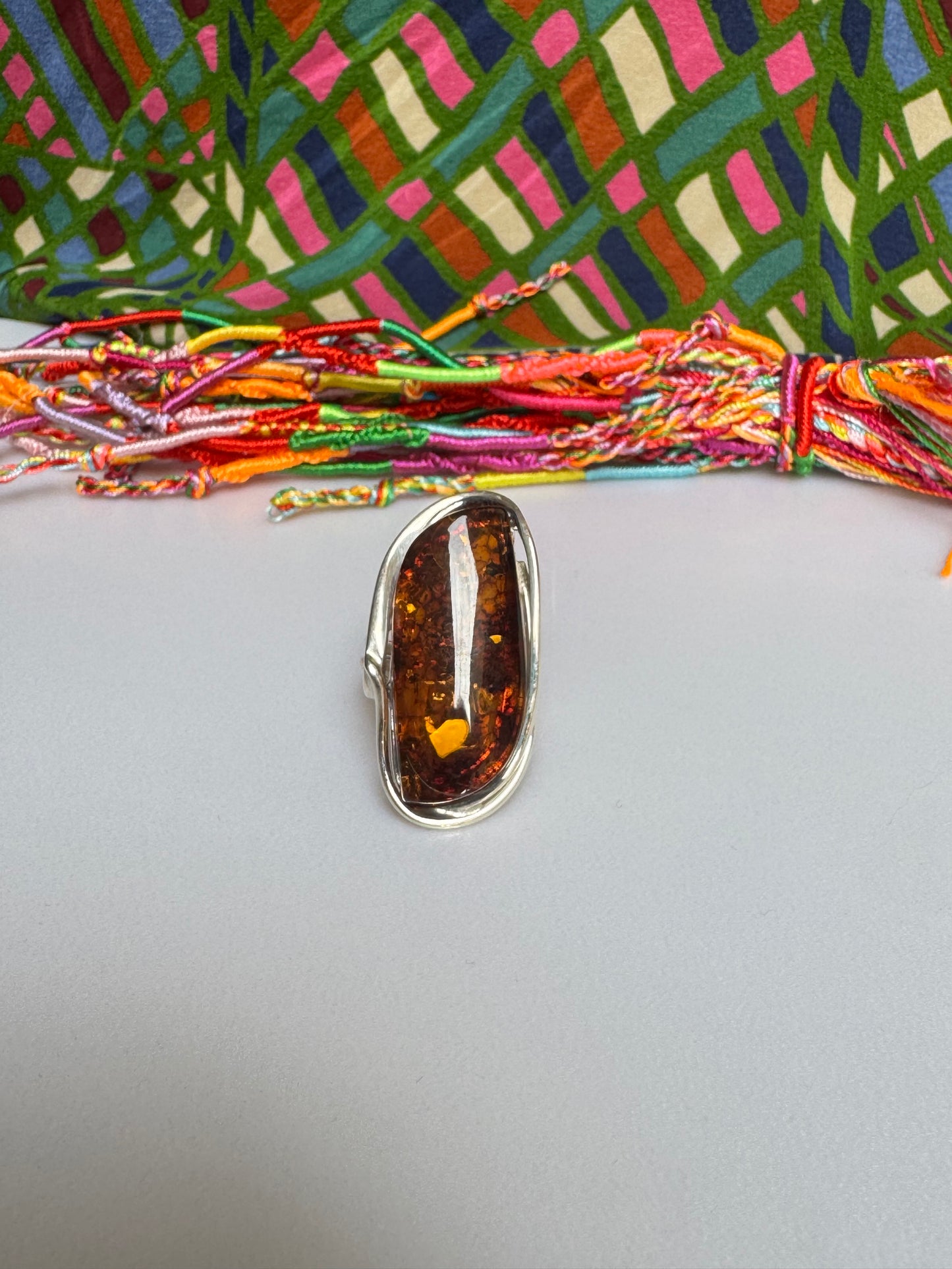 925er Silberring mit Bernstein, Größe 21, verstellbar 56A