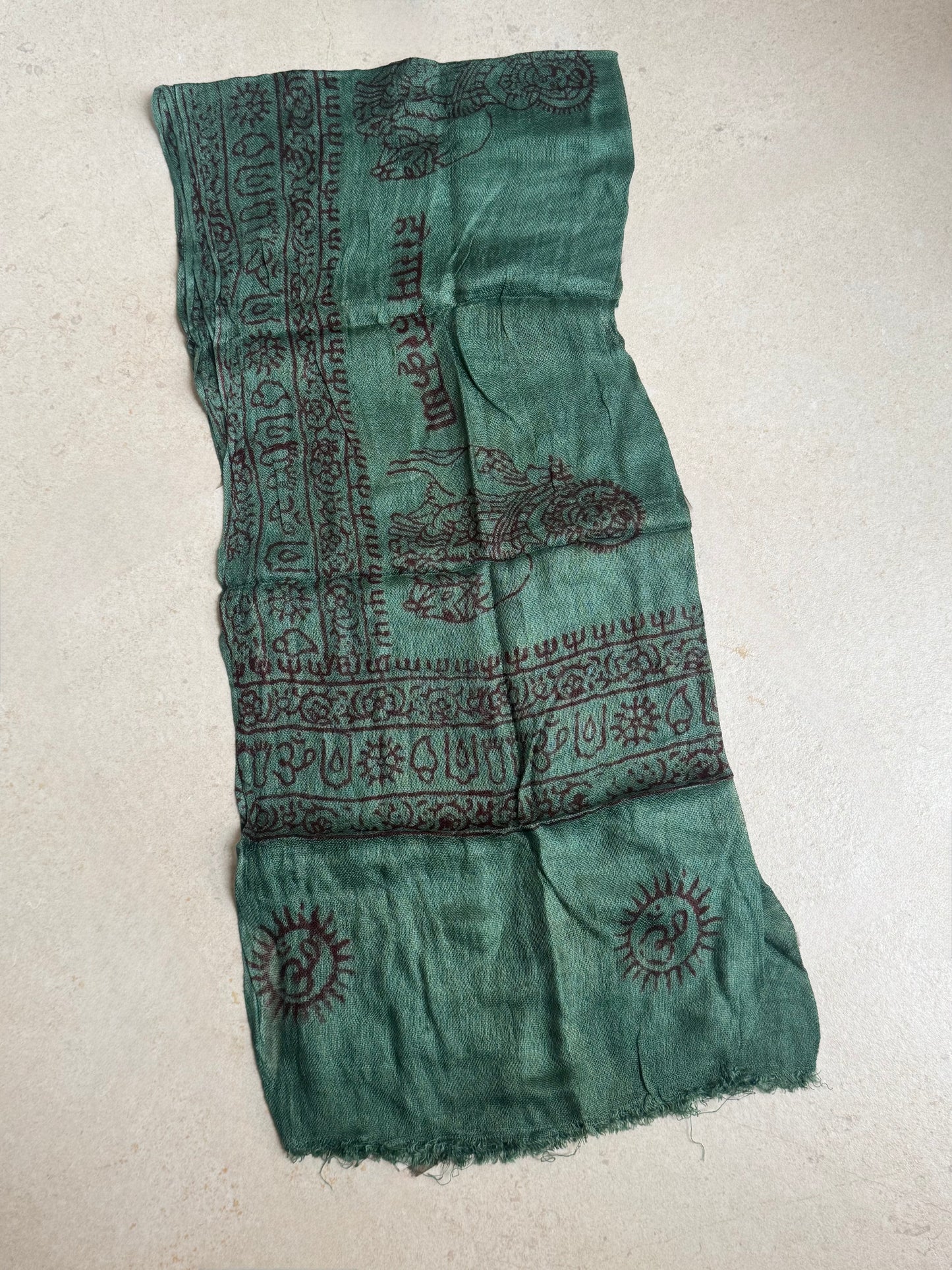 Pashmina sciarpa India verde ohm e Shiva