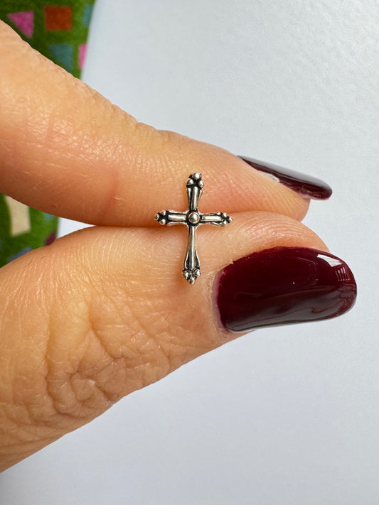 925 silver single lobe cross earring