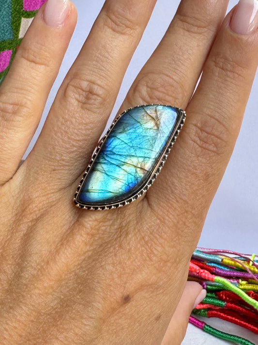 Anello argento 925 labradorite regolabile da misura 16 - 18UM