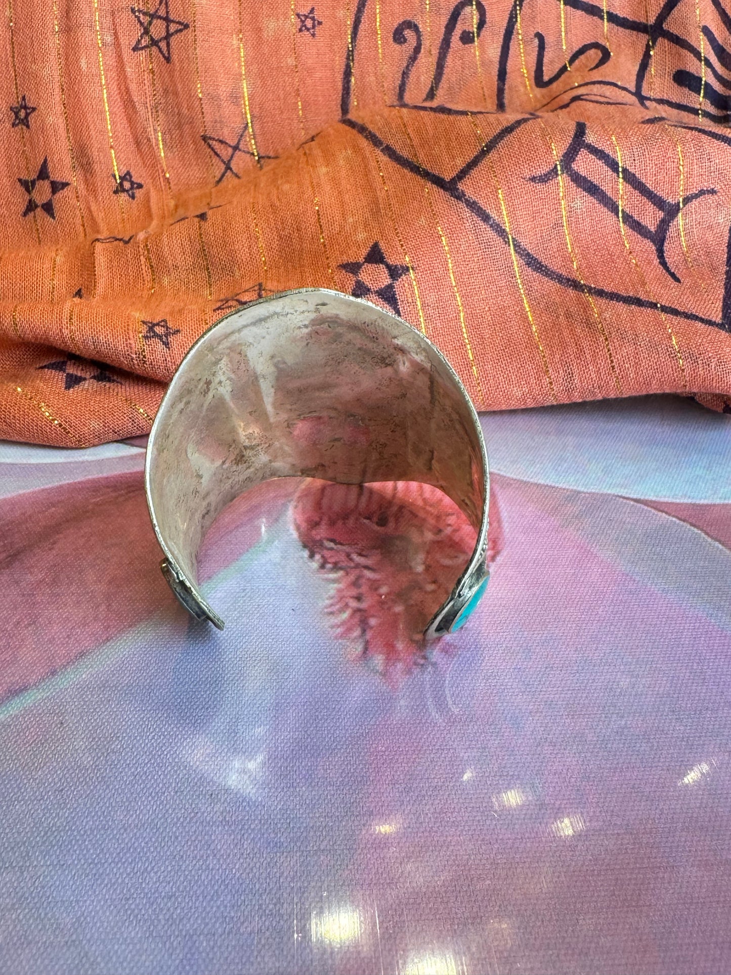 Vintage synthetic turquoise antique open slave bracelet