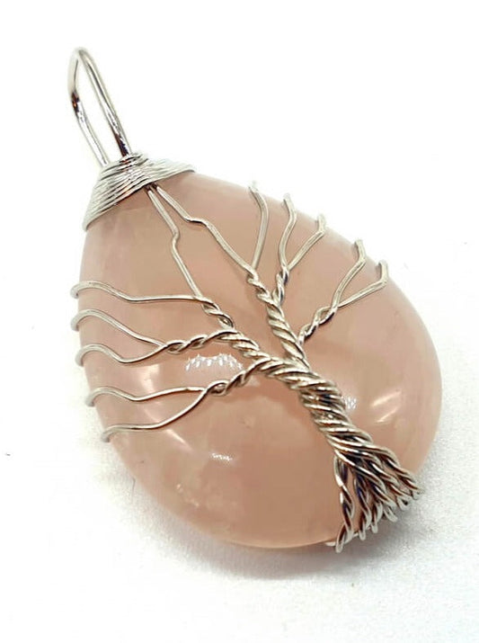 Tree of life pendant pendant rose quartz semiprecious stones chain