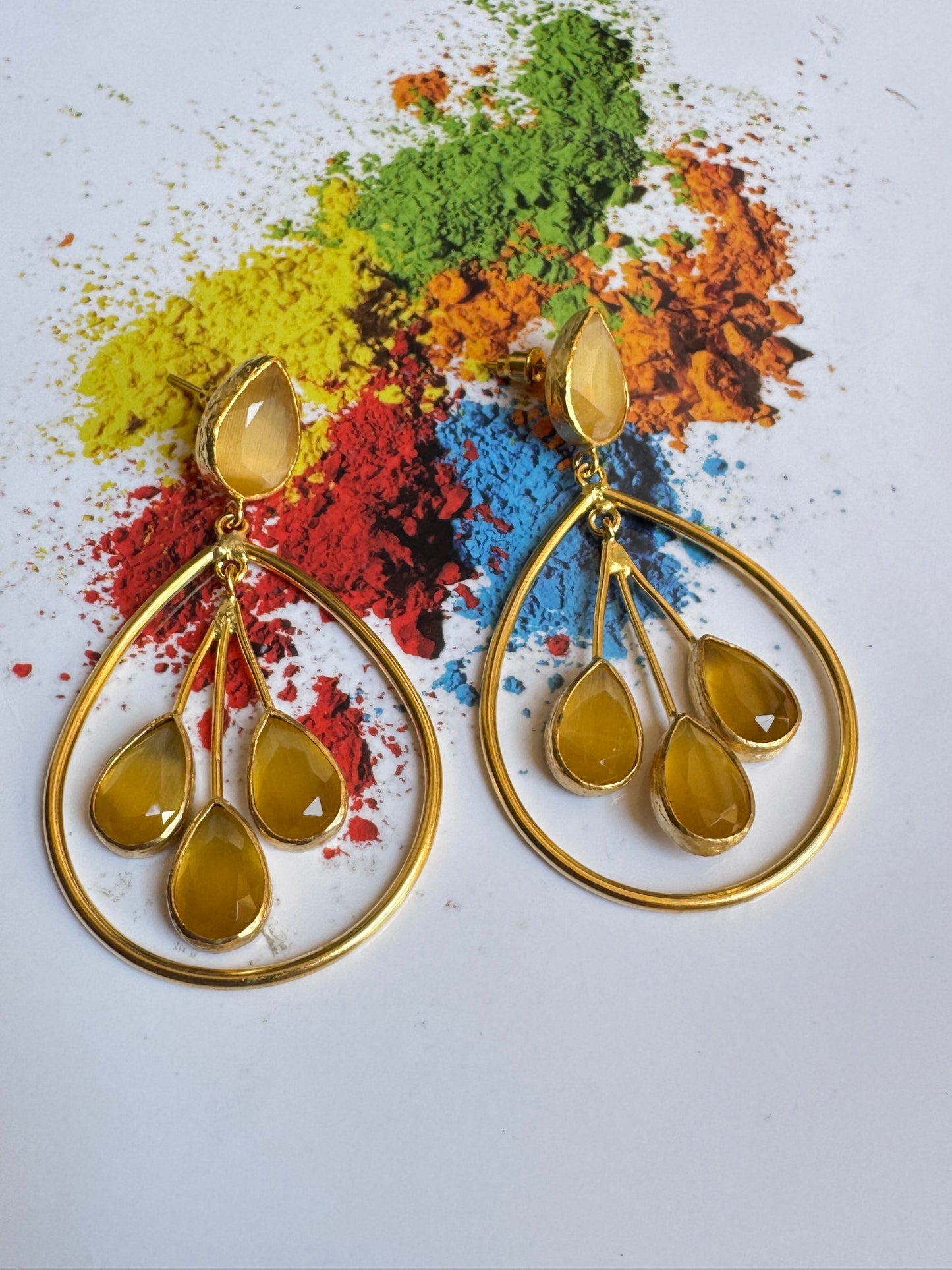 Three-stone yellow drop earrings