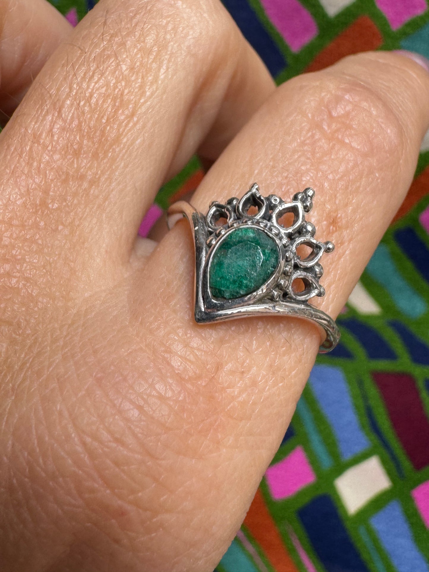 925 silver ring with emerald root, size 15 - 7RS
