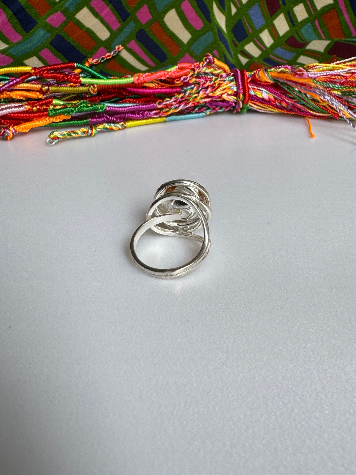 925 silver amber ring size 15 adjustable 55A