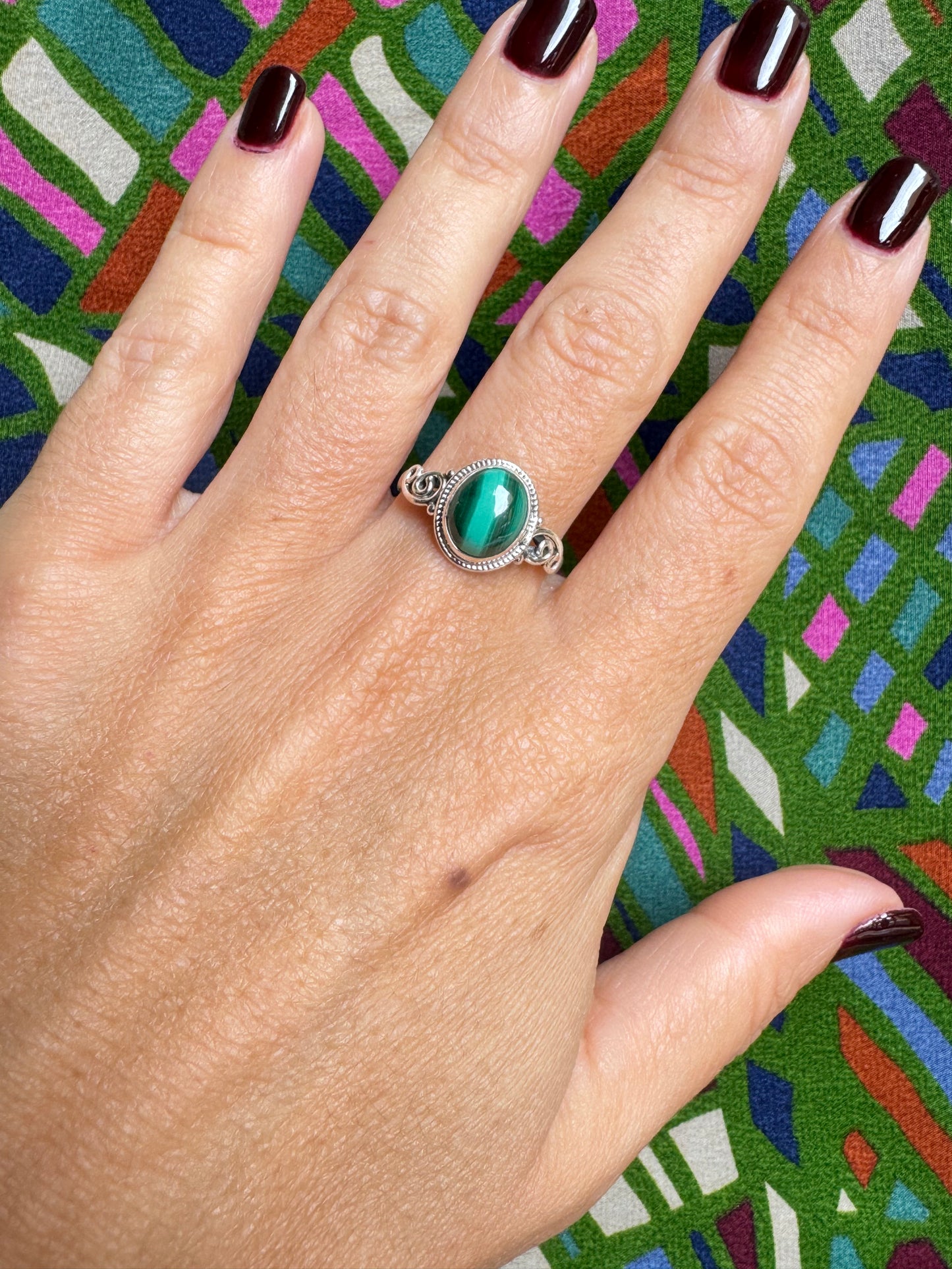 Anello argento925 malachite E34