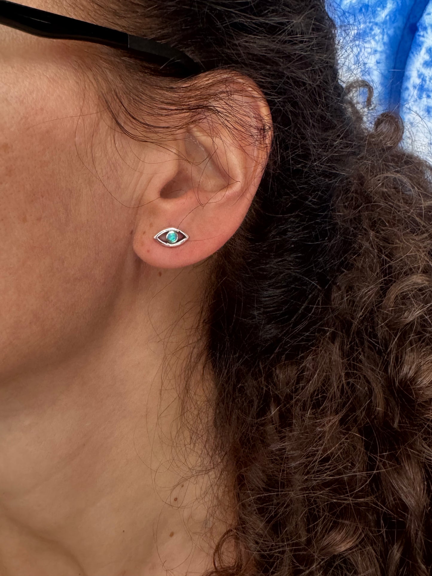 Orecchini lobo argento 925 opale azzurro