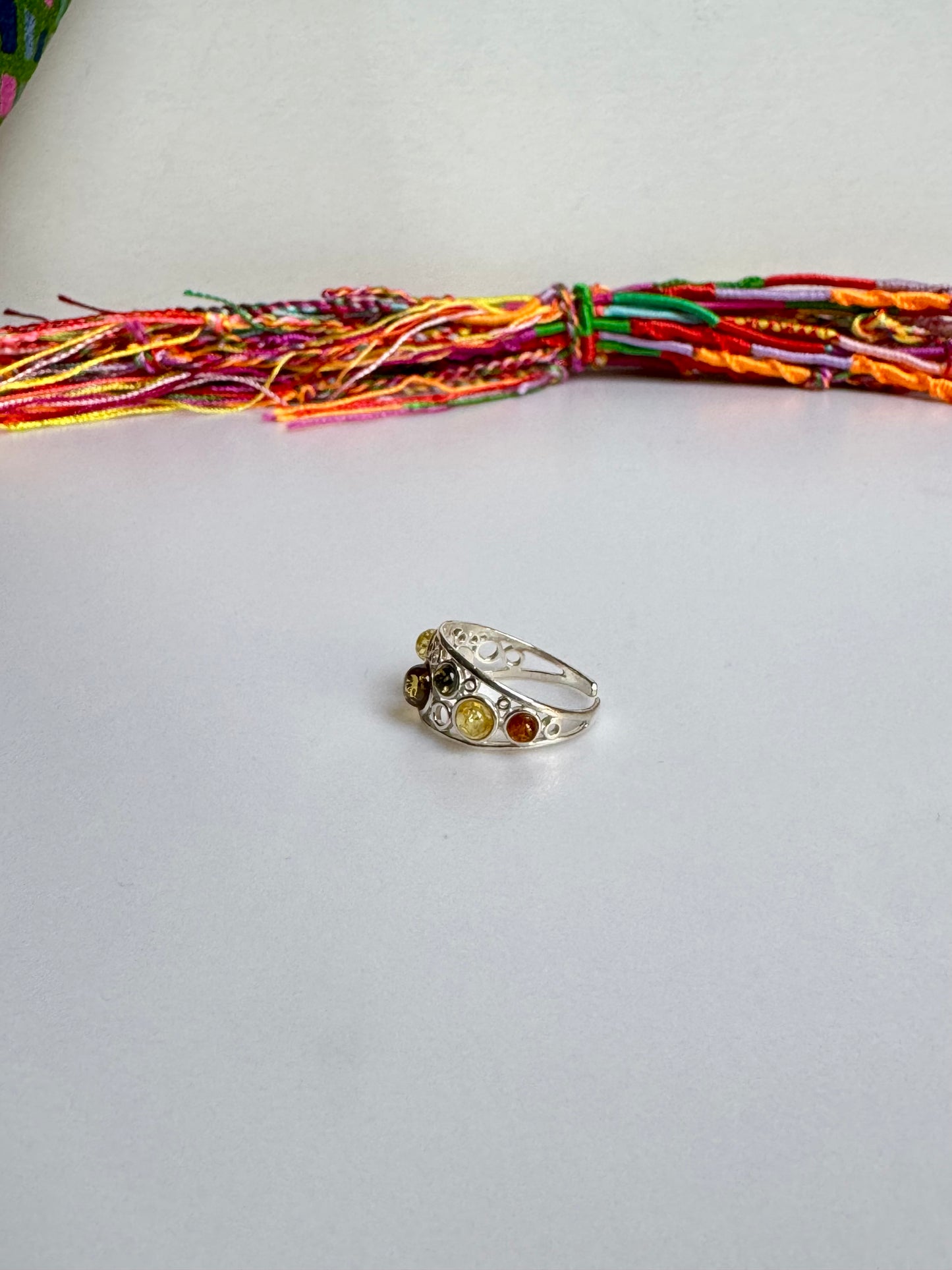 Anello argento 925 ambra misura 15 regolabile 23AMB