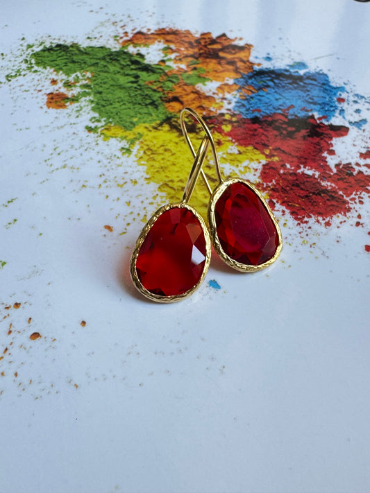 Medium red drop stone earrings