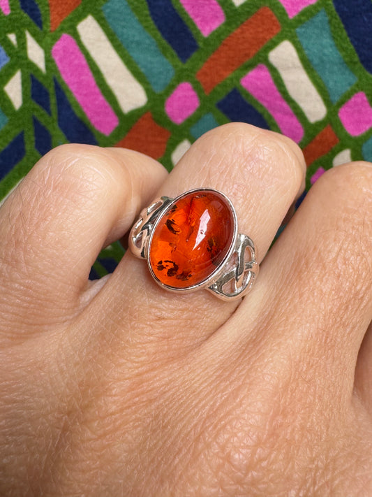 925 silver amber ring size 12 adjustable 42A