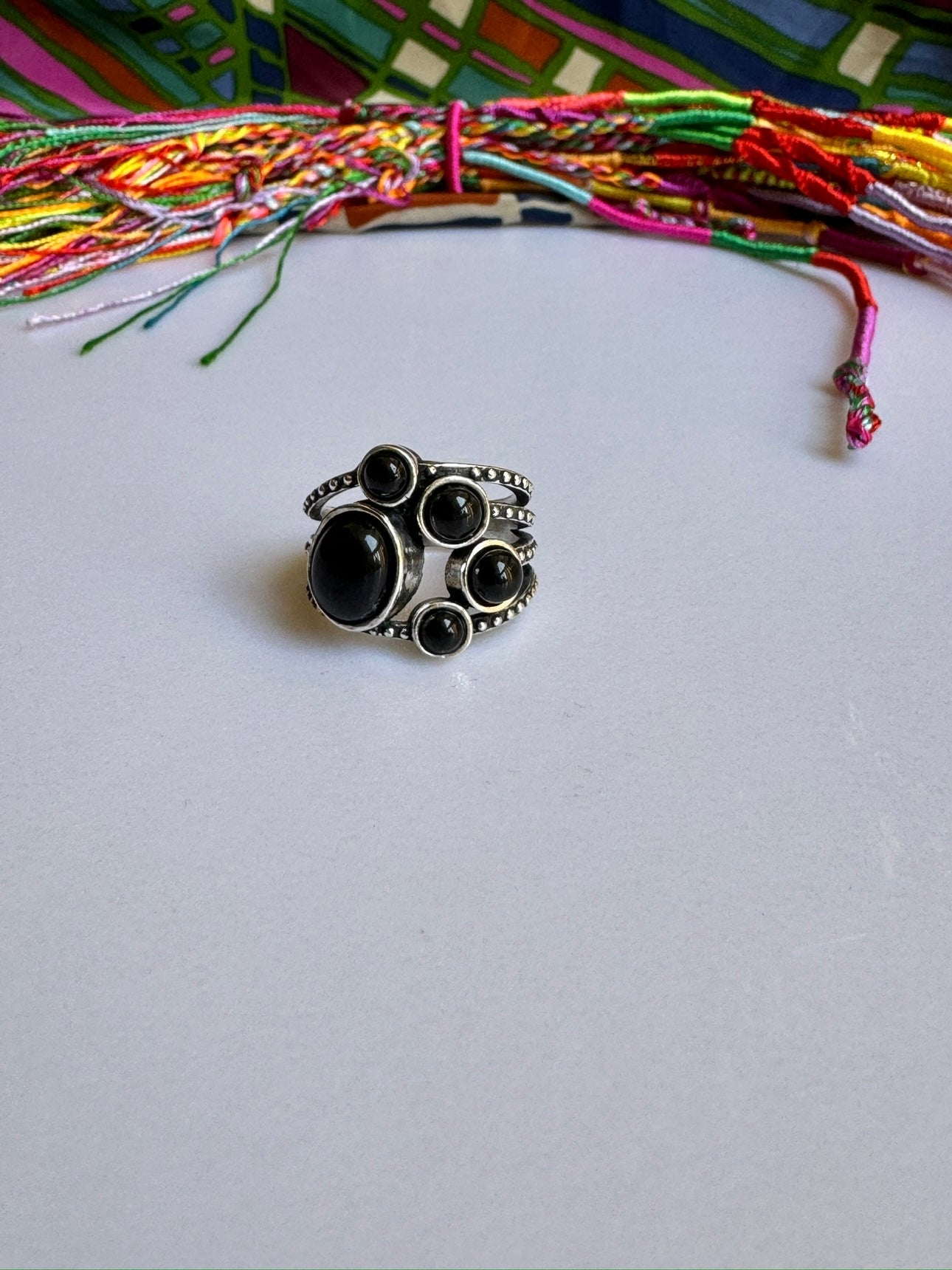 Black onyx silver boho ring