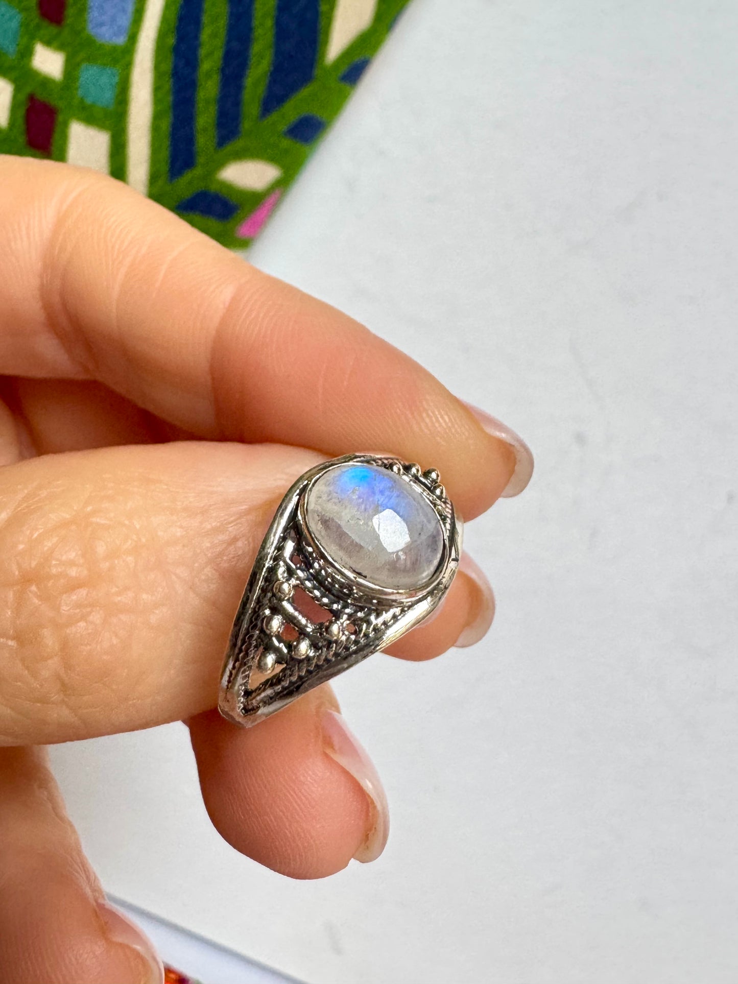 Anello argento 925 Pietra di luna arcobaleno misura 21/22 - 13SZ