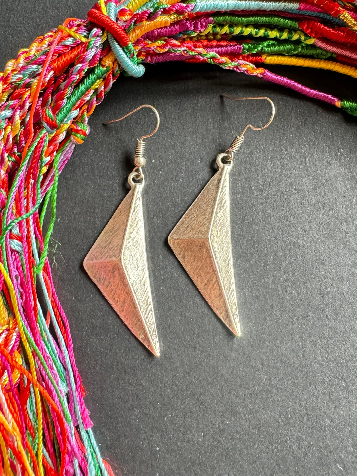 Zamak three-dimensional triangle earrings