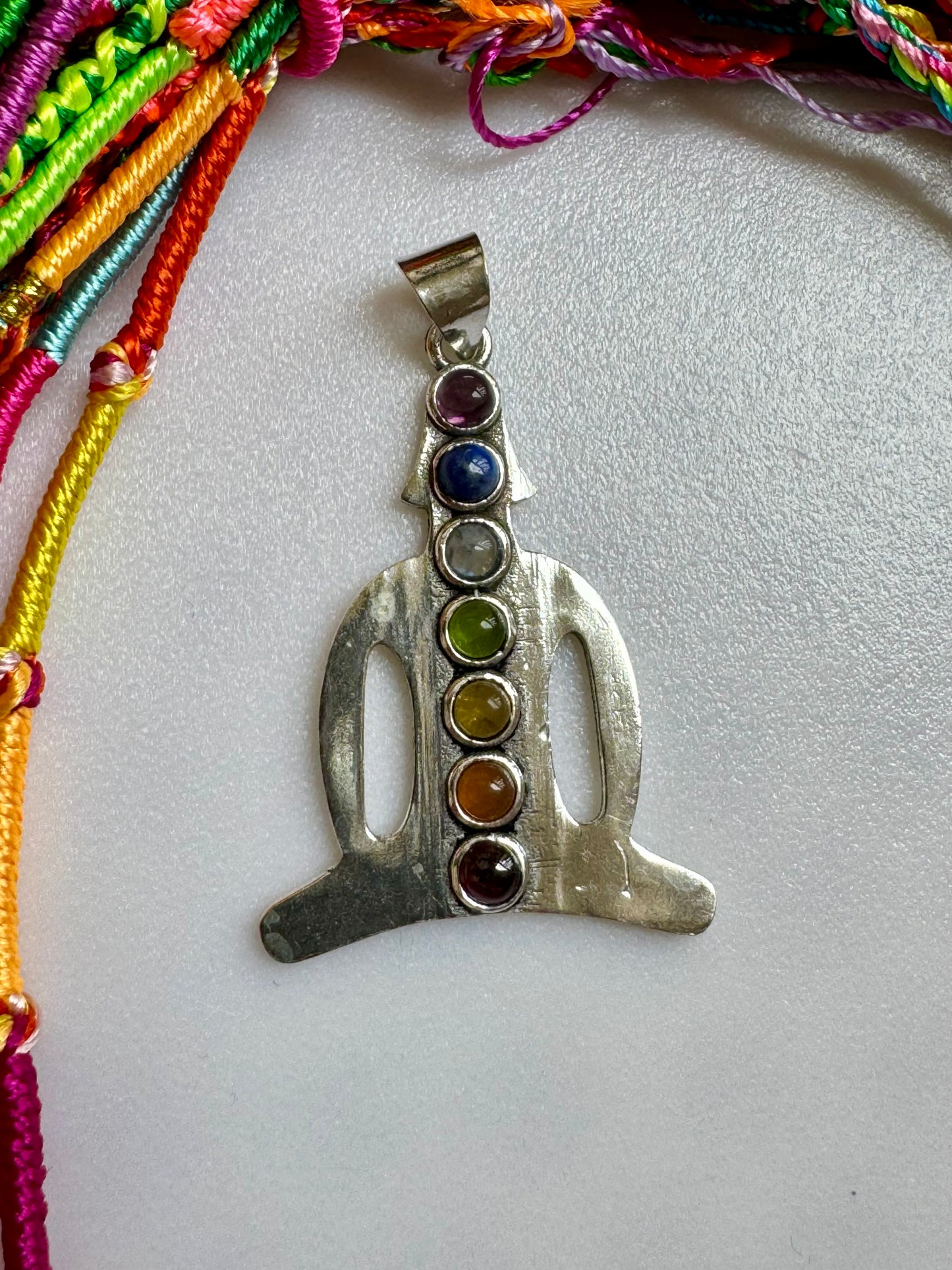 Silver necklace with seven chakra meditation men's pendant