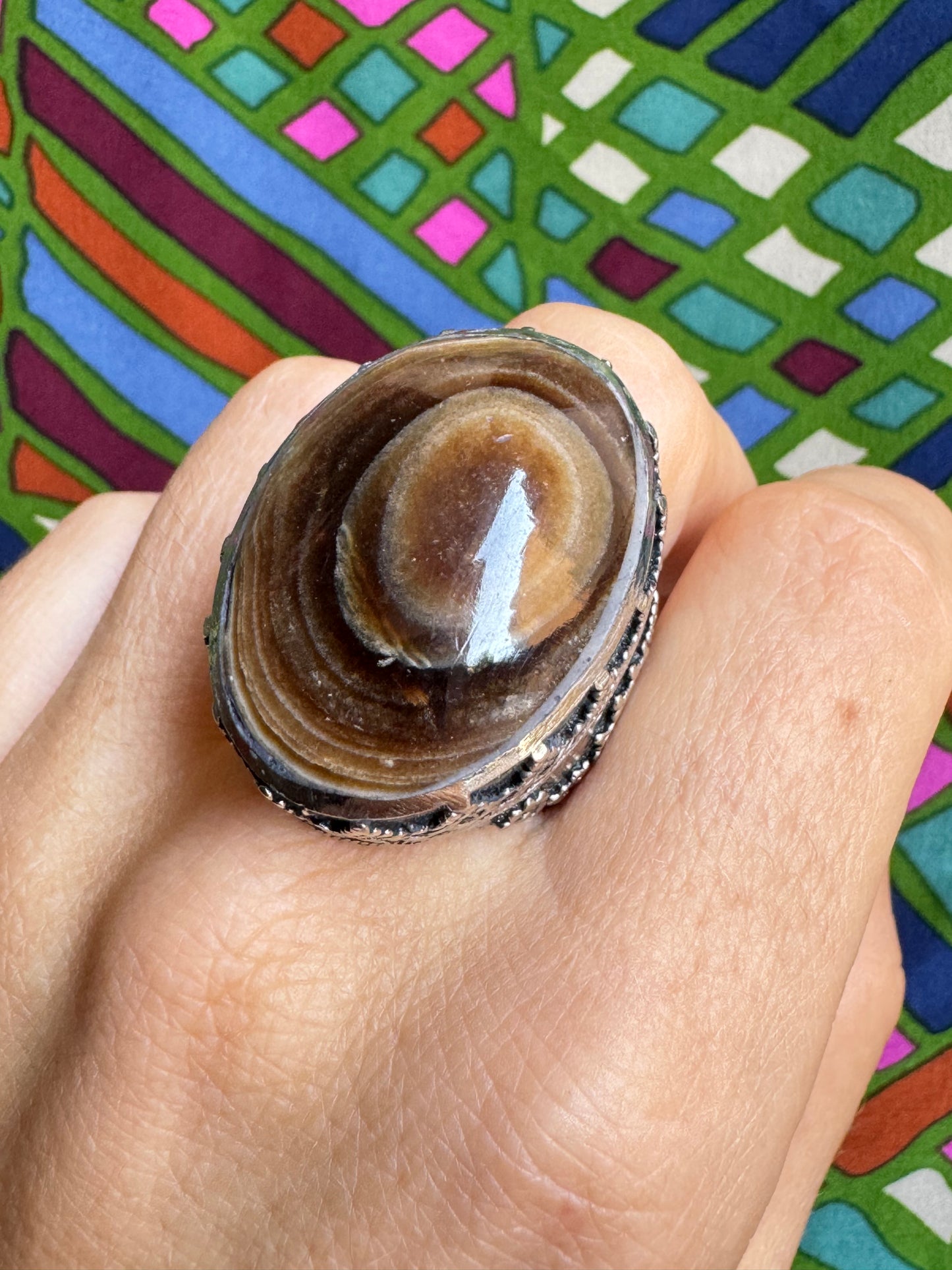 Antique vintage agate stone ring