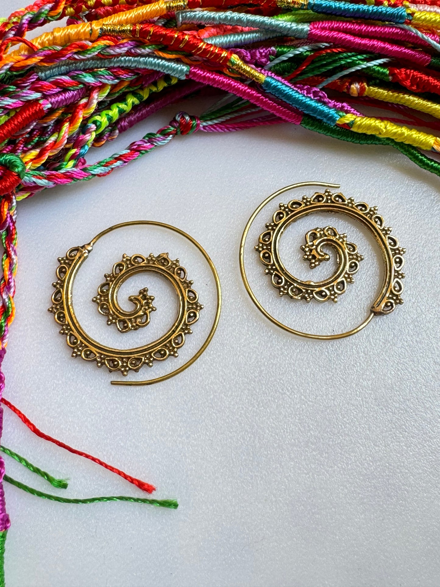 Golden spiral drop boho earrings