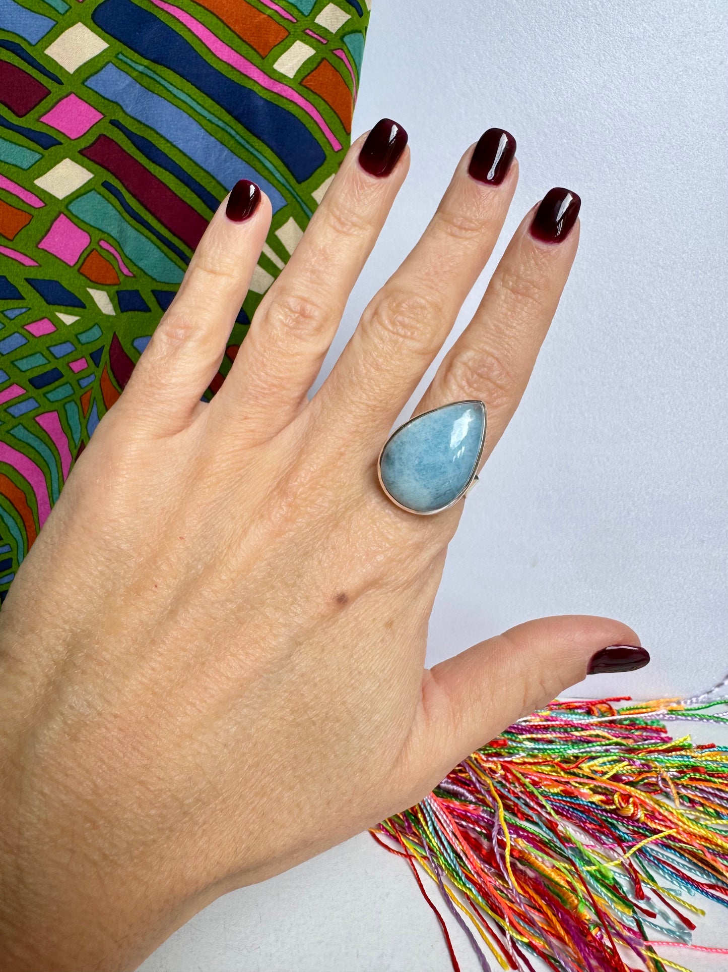 925 silver larimar ring adjustable size 18 - 15K