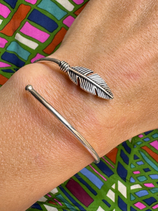 Silver boho feather bracelet