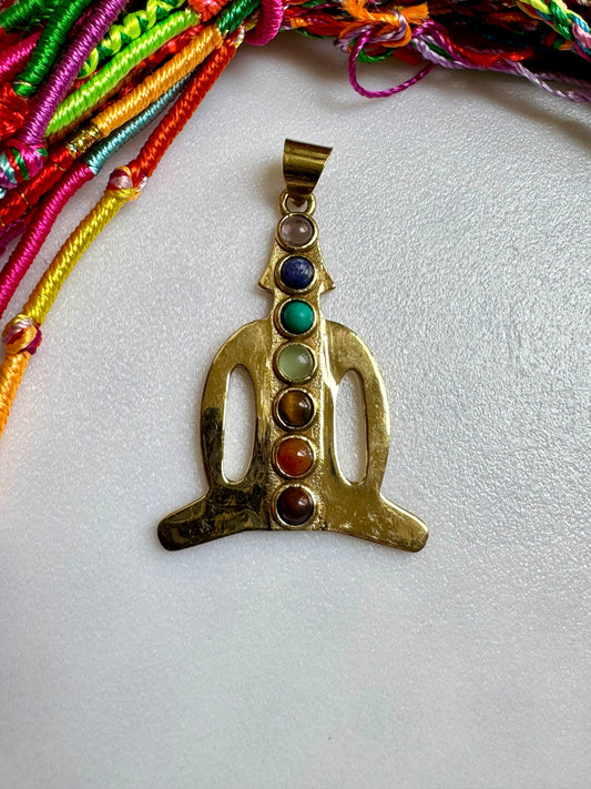 Golden necklace with seven chakra meditation man pendant