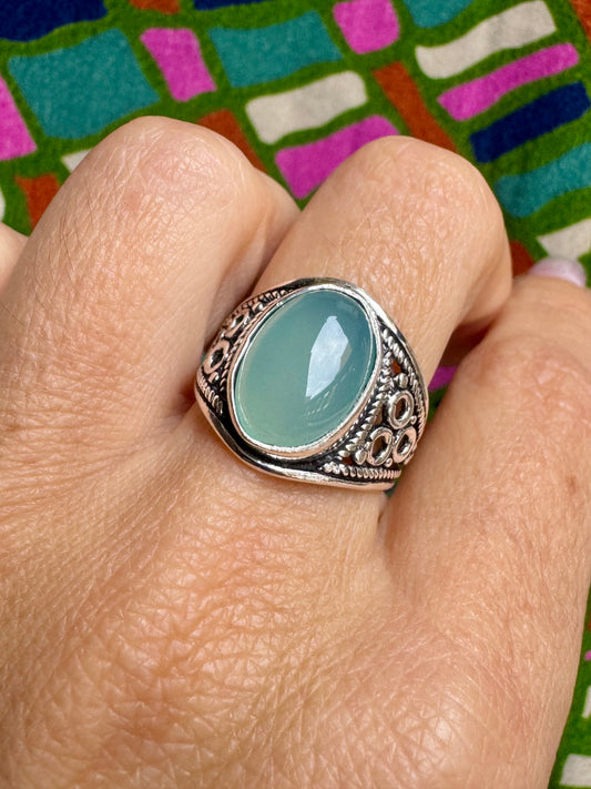 925 silver chalcedony ring size 17 - 11AM