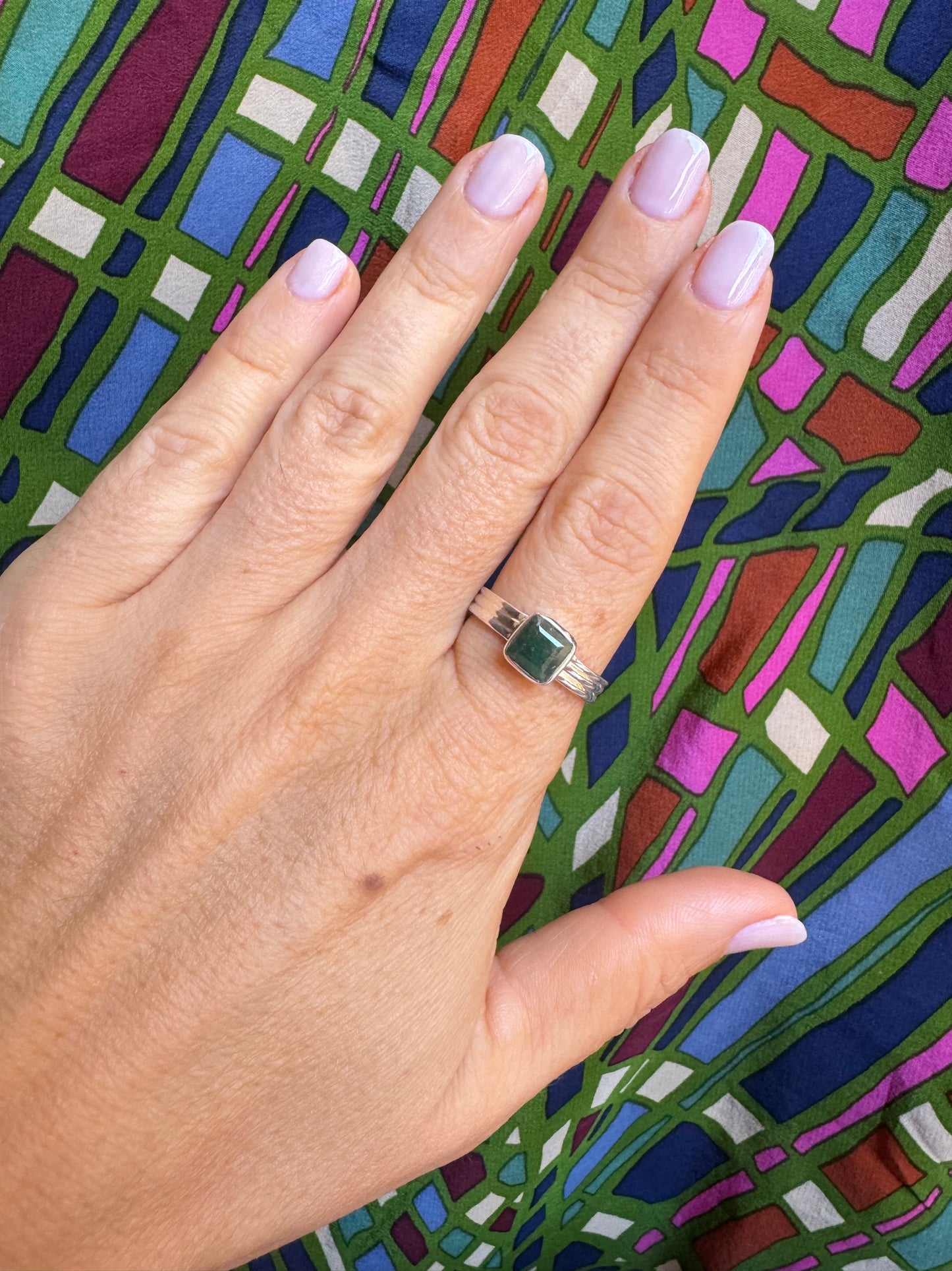 925 silver ring with green aventurine, size 20/21 - G55