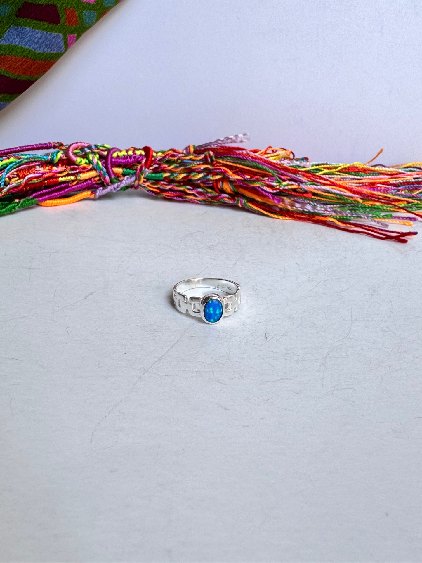 Anello argento 925 opale blu misura 14 21OP