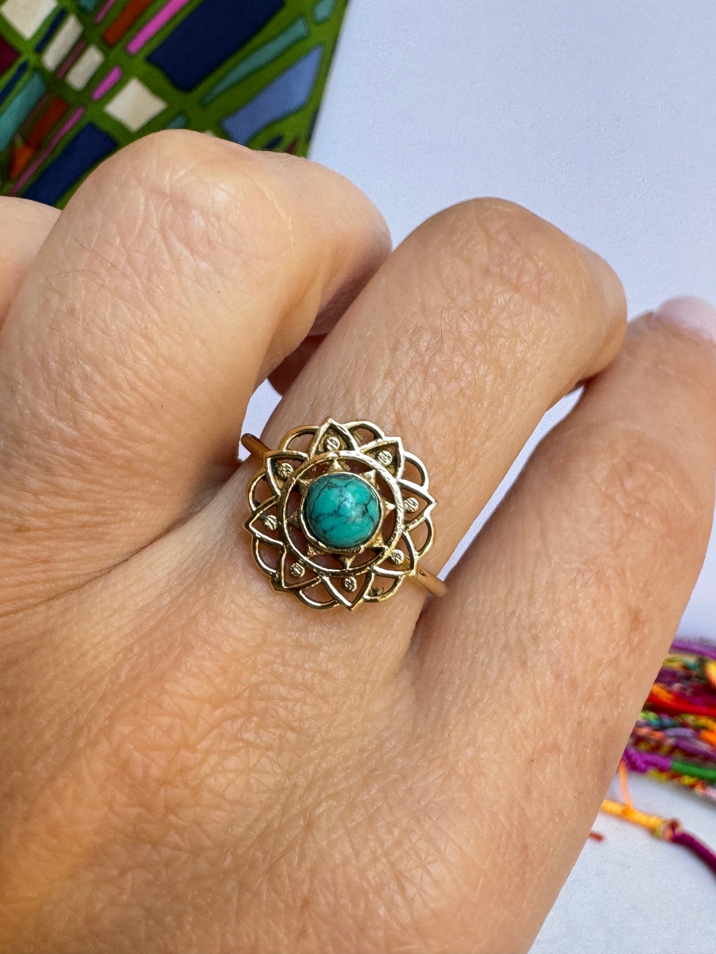 Anello boho dorato turchese