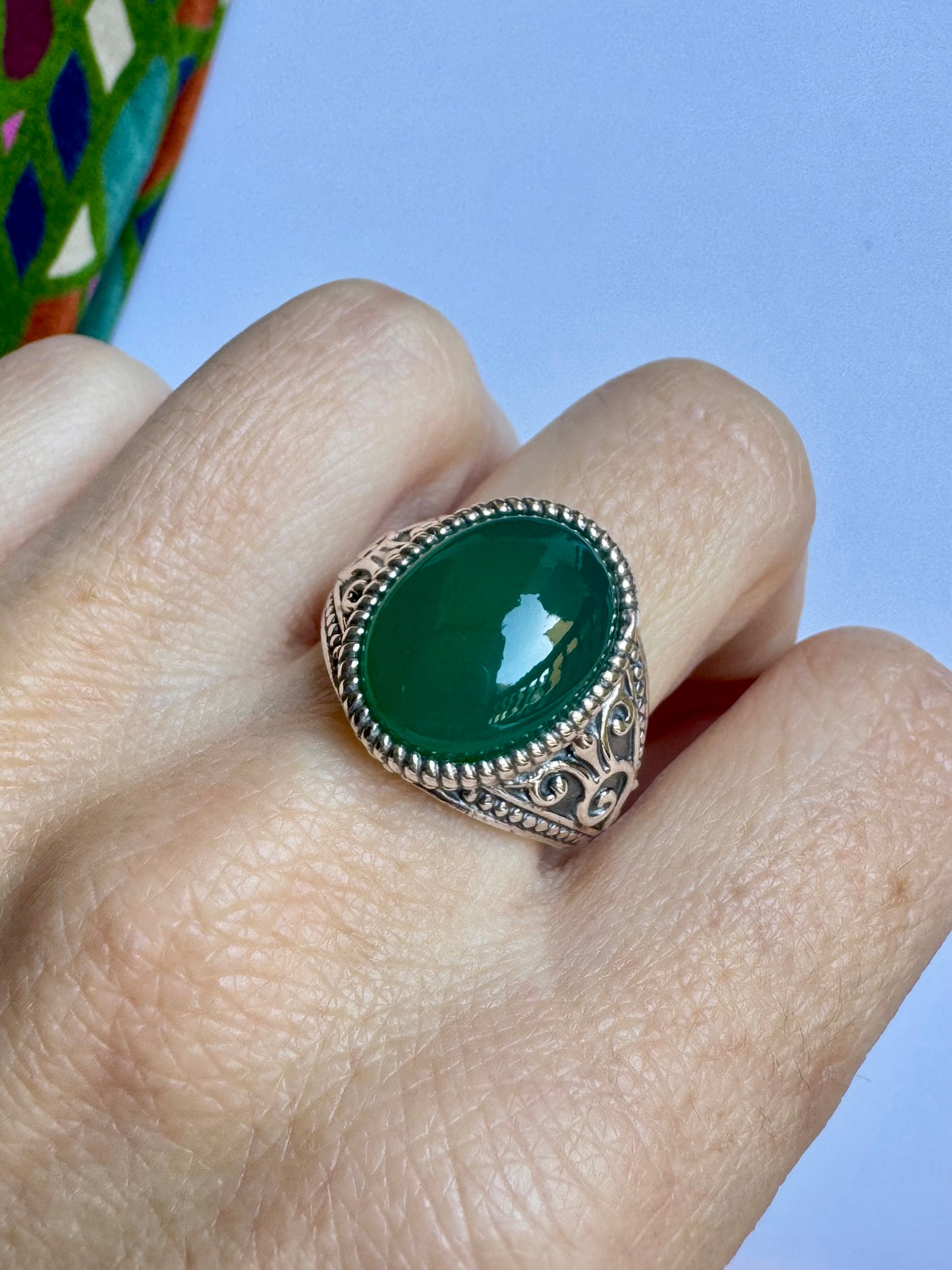 Anello argento 925 onice verde misura 16/17 OV1