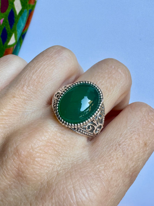Anello argento 925 onice verde misura 16/17 OV1