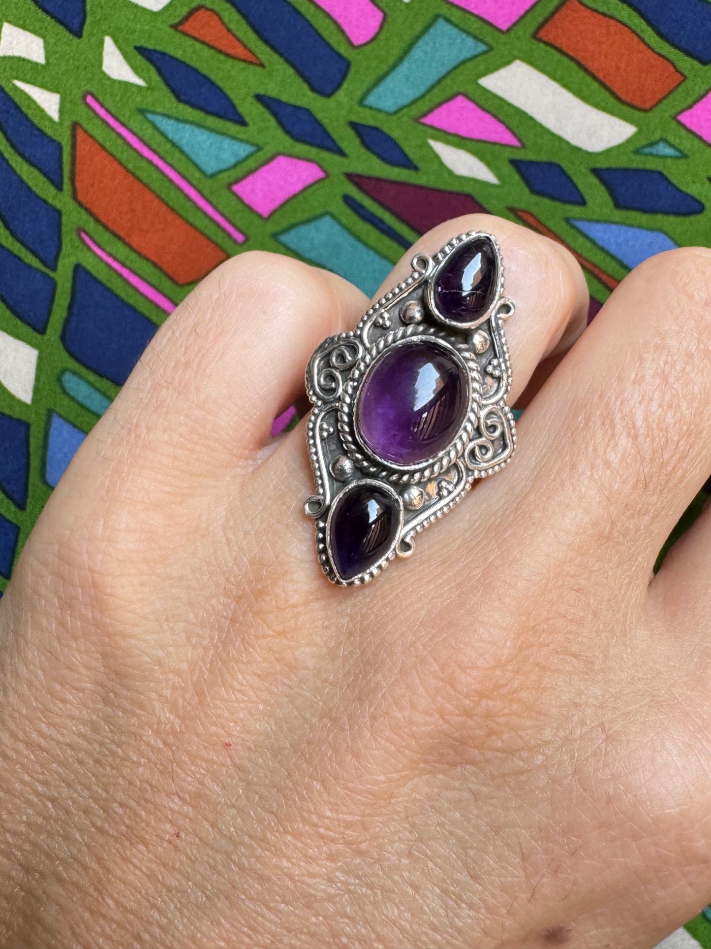925 silver ring with defective amethyst, size 12 -G63