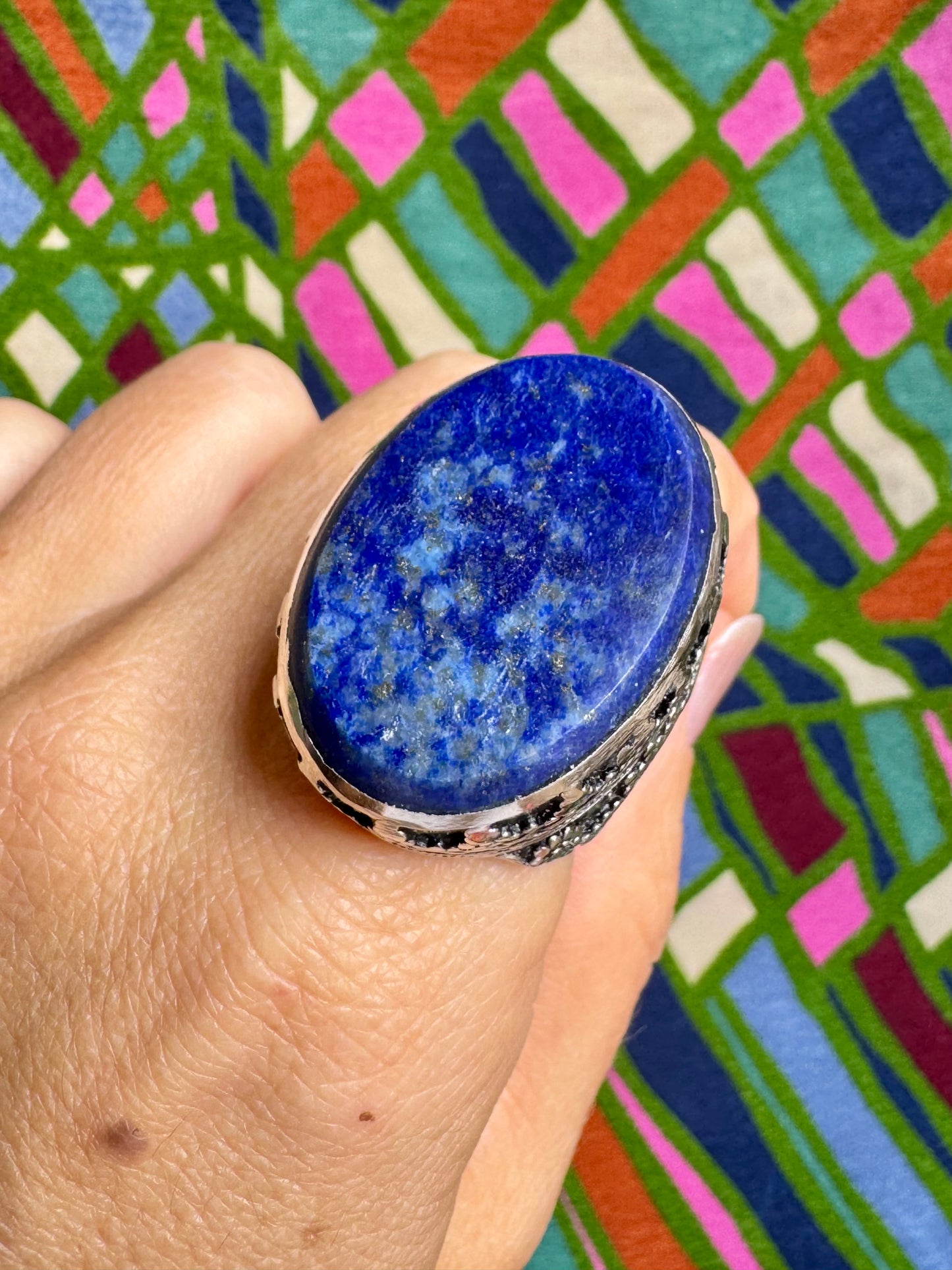 Antique vintage lapis lazuli hard stone ring