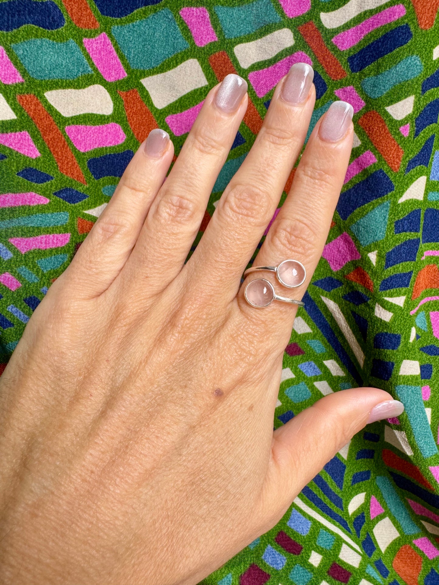 Adjustable 925 silver rose quartz ring, size 14 - 9QR