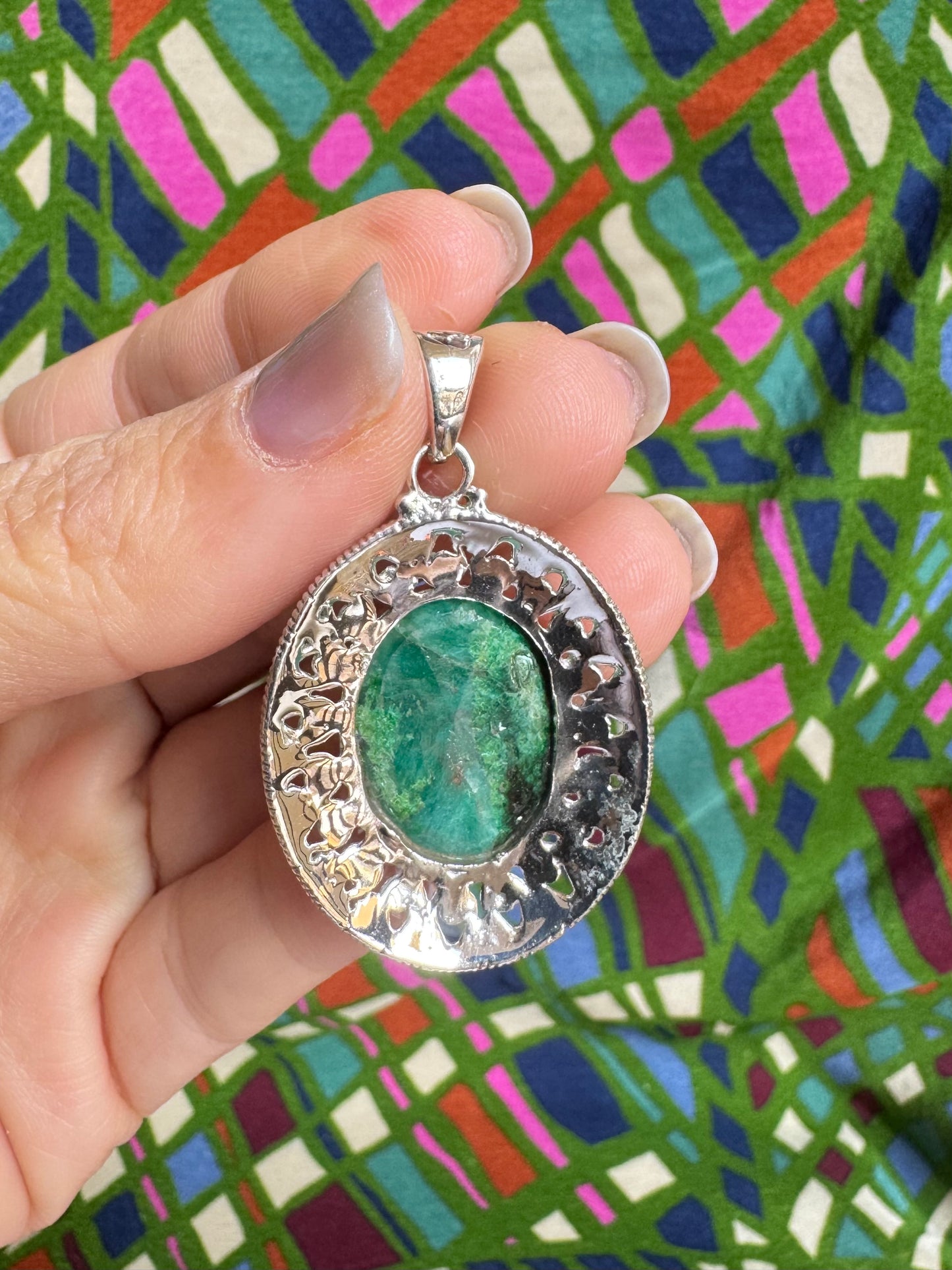 Emerald root 925 silver pendant