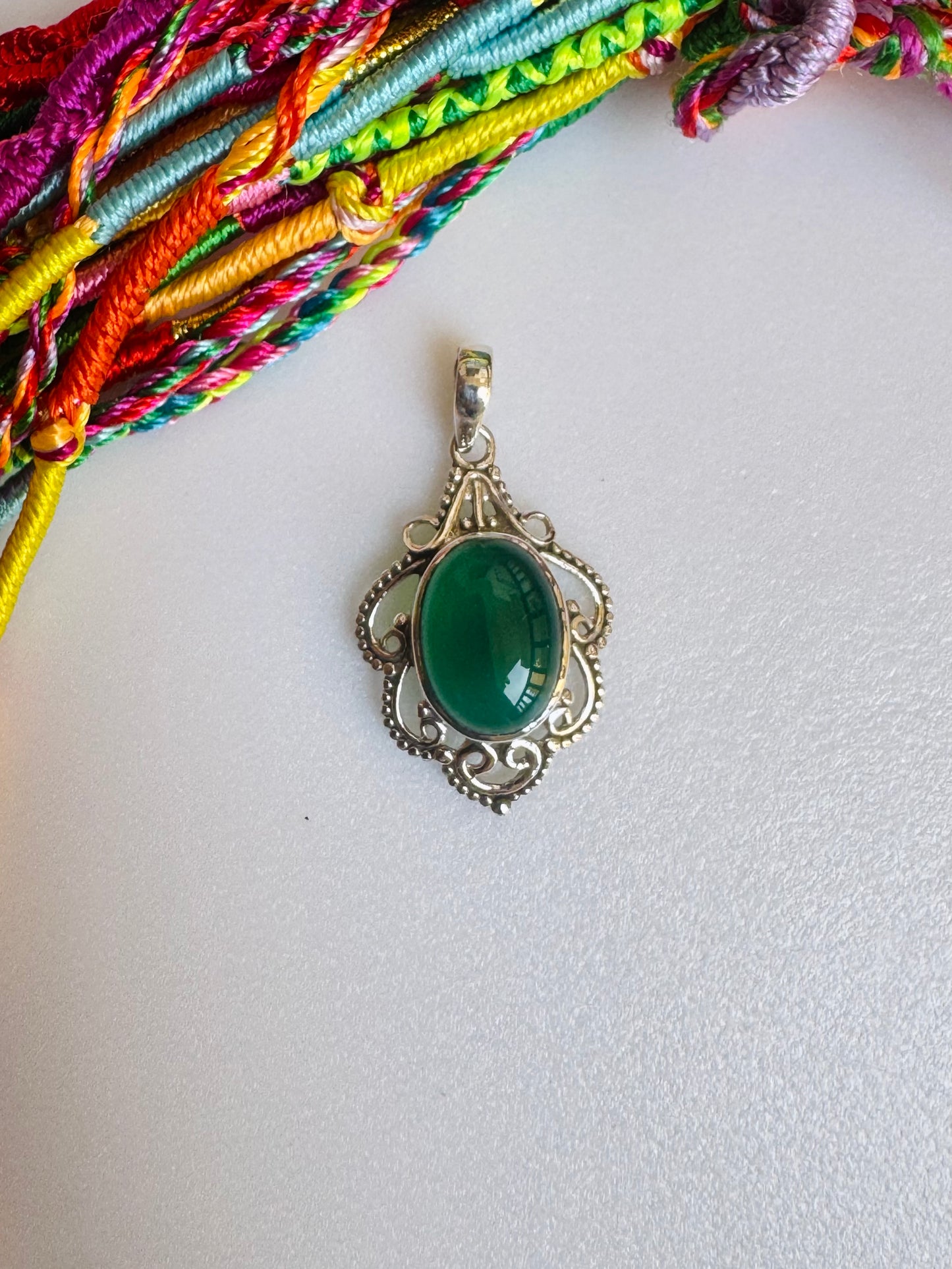 925 silver pendant with green onyx F43