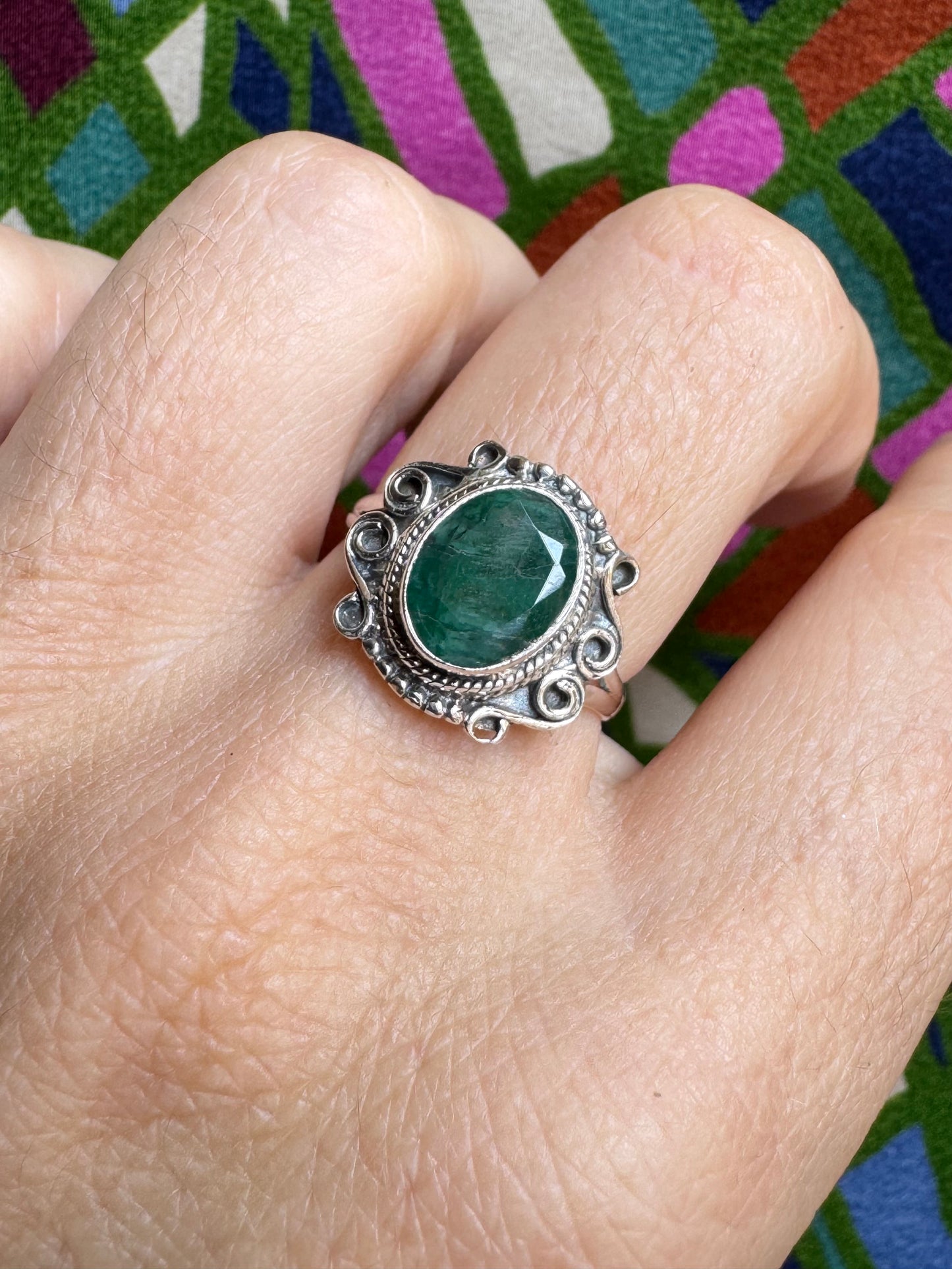 925 silver ring with emerald root size 14 - G55