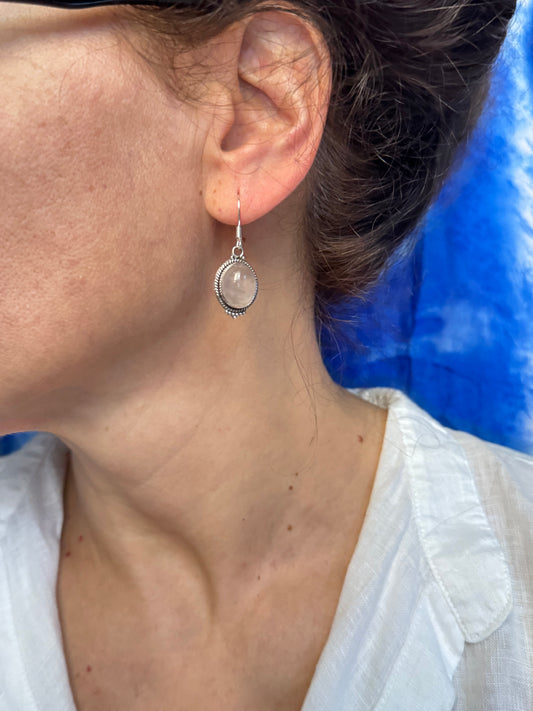 Orecchini argento 925 quarzo rosa A21