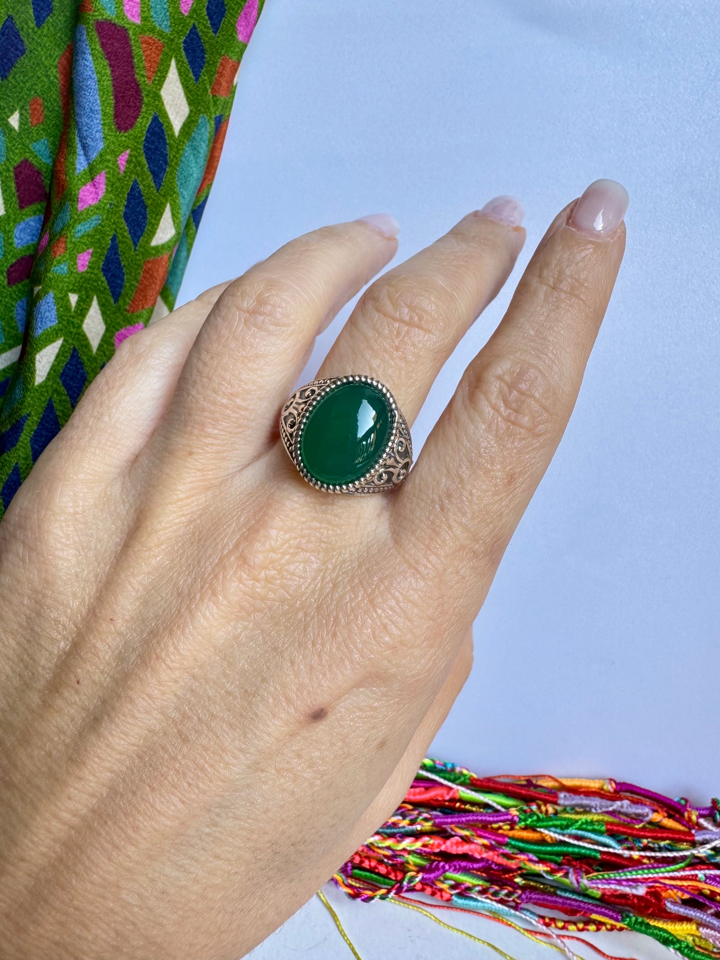 Anello argento 925 onice verde misura 16/17 OV1