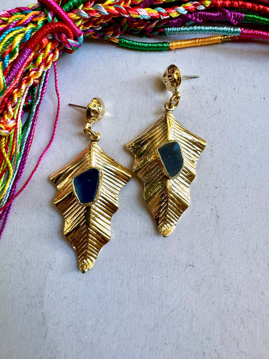 Golden blue agate earrings