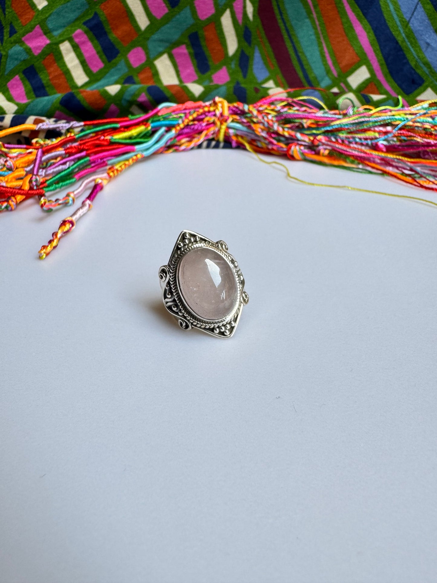 925 Silberring mit Rosenquarz, Größe 14 - X66