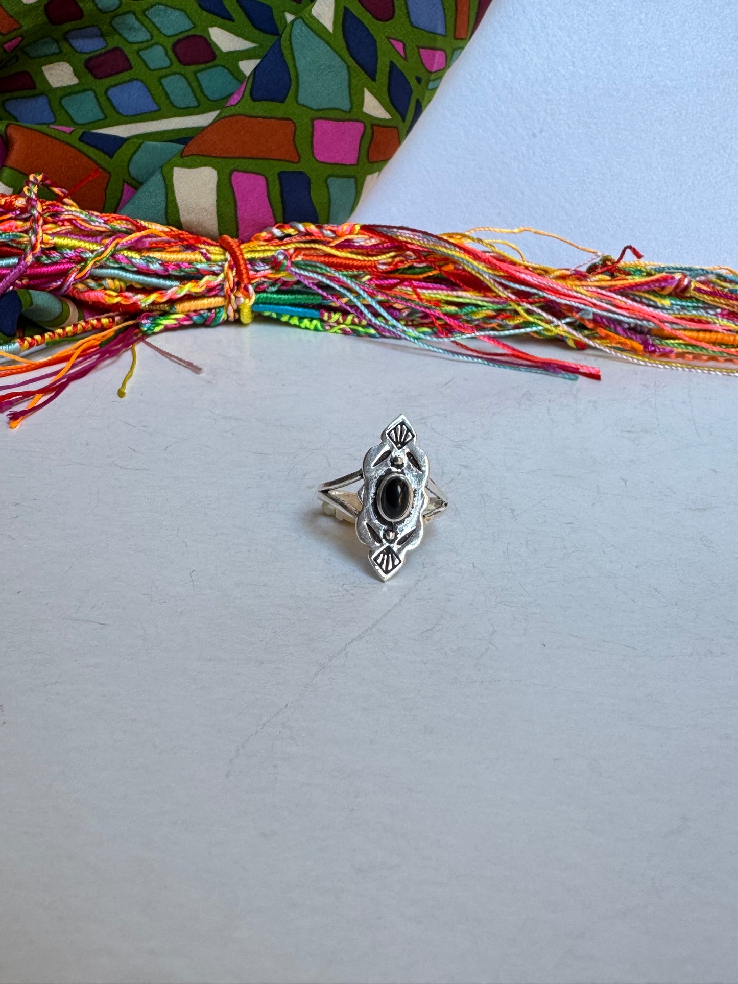 Anello boho argentato onice nero