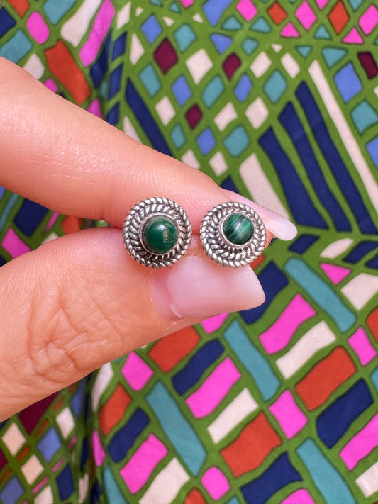 925 silver malachite mini lobe earrings