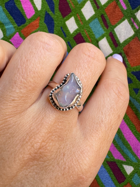 925 Silberring mit weißem Opal X17