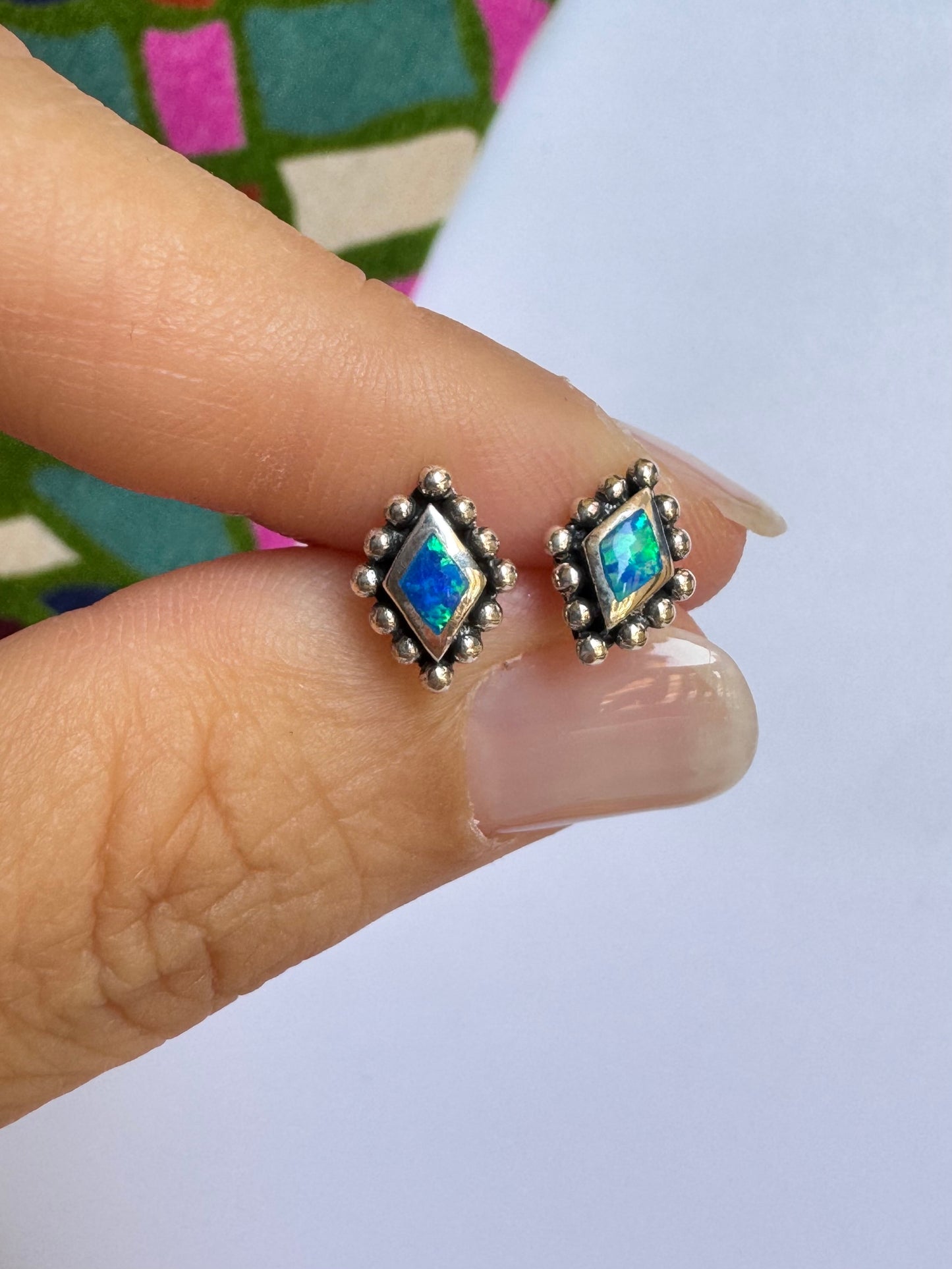 Orecchini lobo argento 925 opale azzurro
