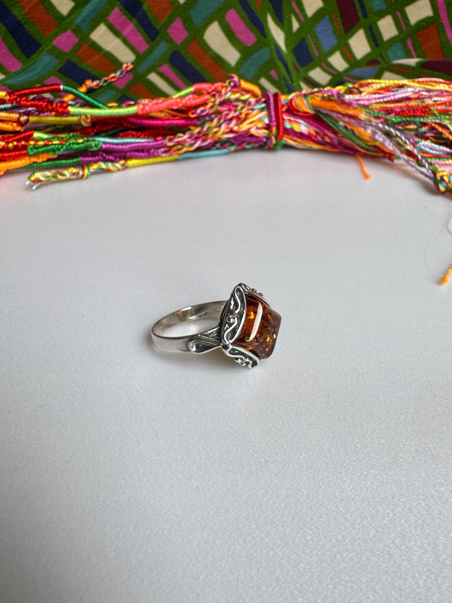 925 silver amber ring size 17/18 41A