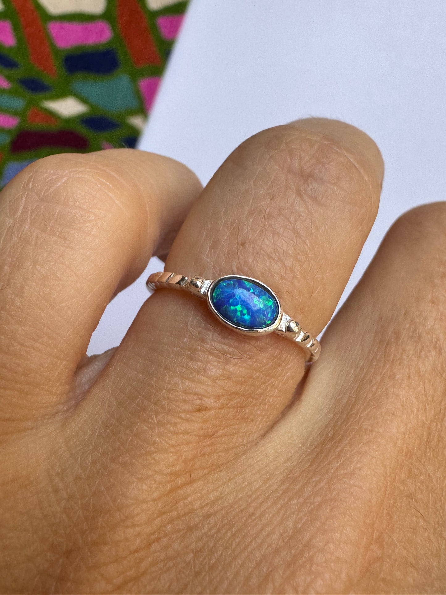 Anello argento 925 rana opale blu misura 11/12  16OP